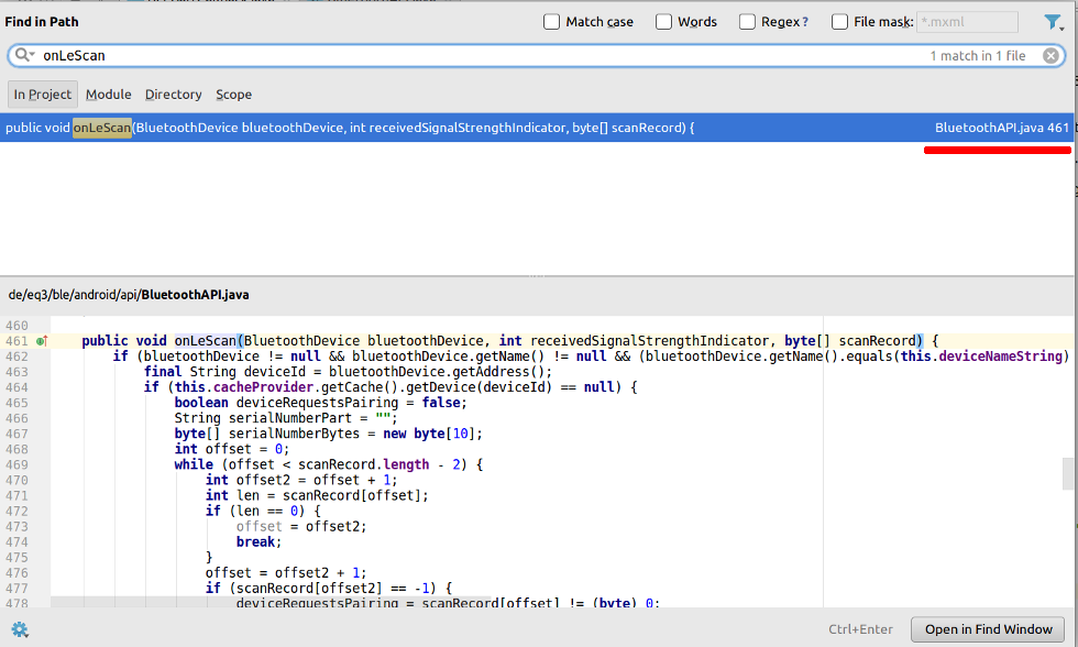 Android Studio "Find in path" window